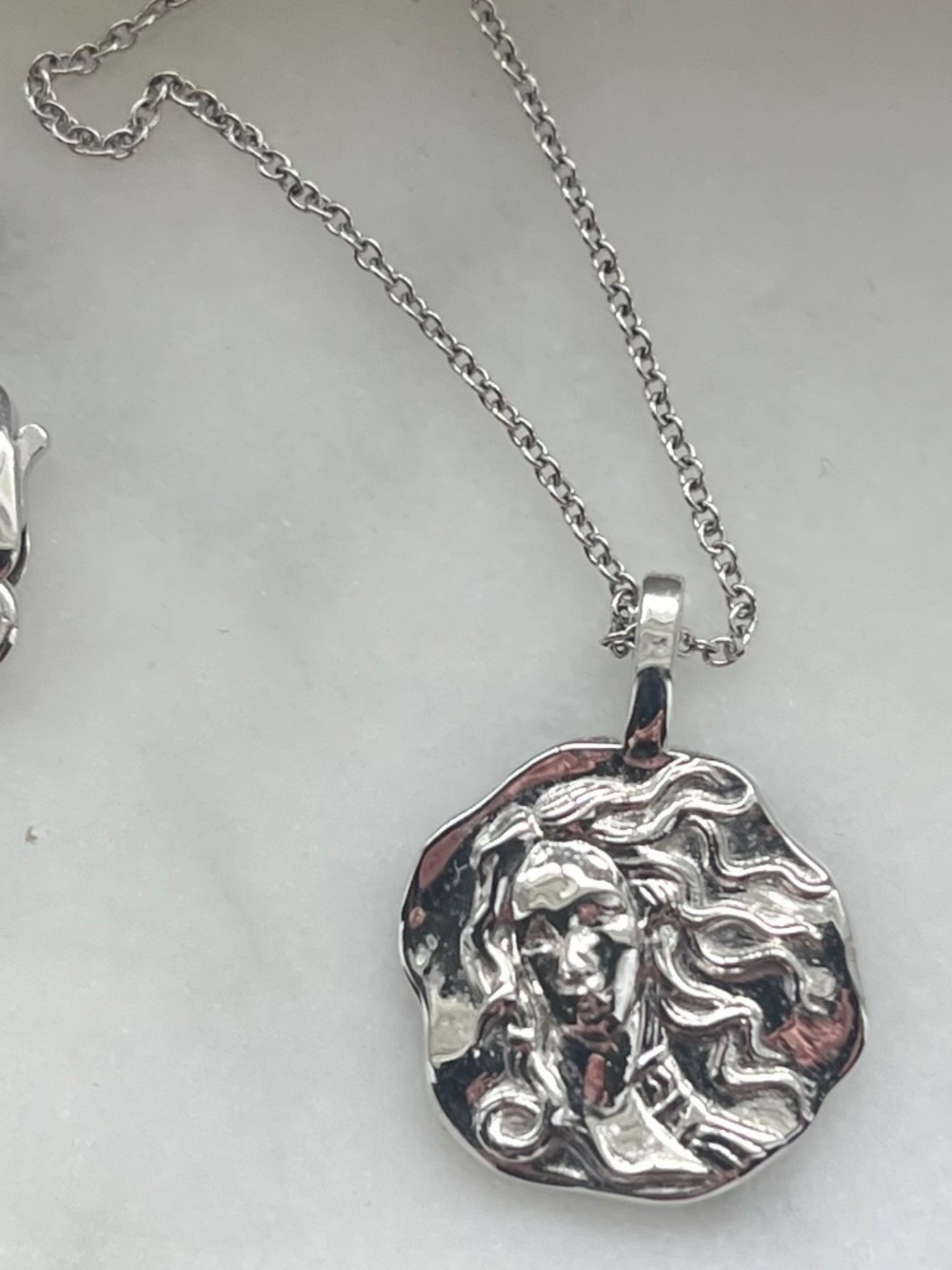 Common Era 14K Solid White Gold Goddess Aphrodite Molten Mini Medallion Necklace